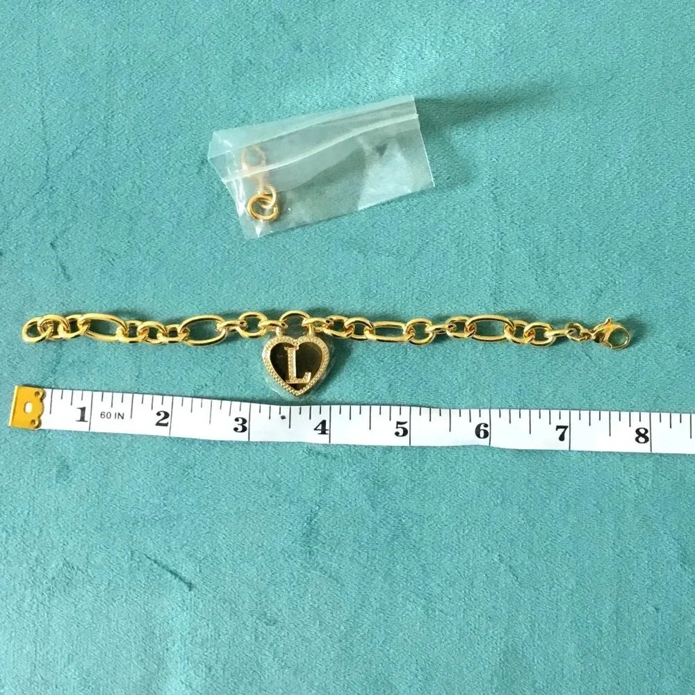 Crystal & 14K Gold-Plated Initial 'L' Heart Bracelet Feminine, Minimalist